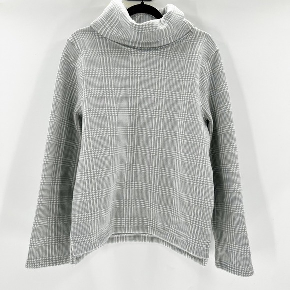 J. Crew Sweaters - J. Crew Plaid Turtleneck Sweater Long Sleeve Gray White Women's Size L